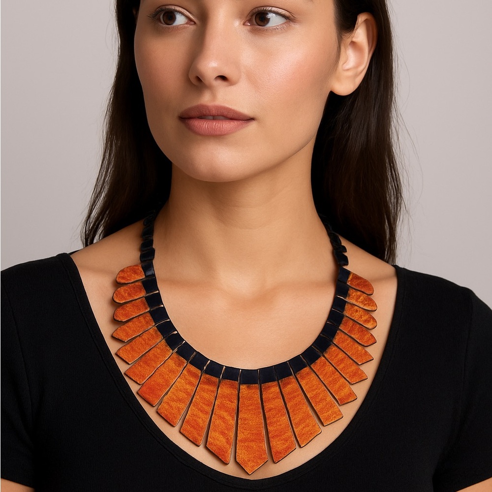 Vintage Geometric Statement Necklace Orange/Black Statement Bold Rare Bohemian
